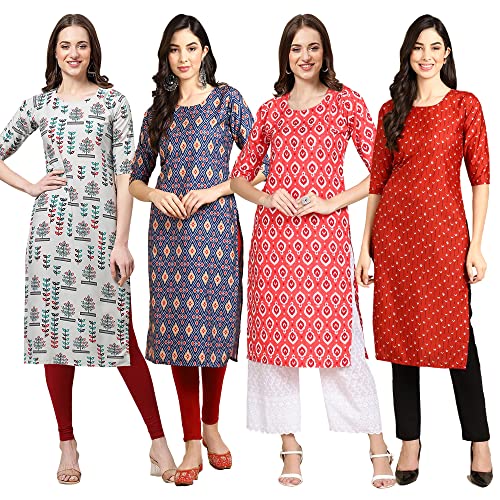 Image of Pinkmint Women's Crepe Digital Print Straight Kurta (Pack of 4)