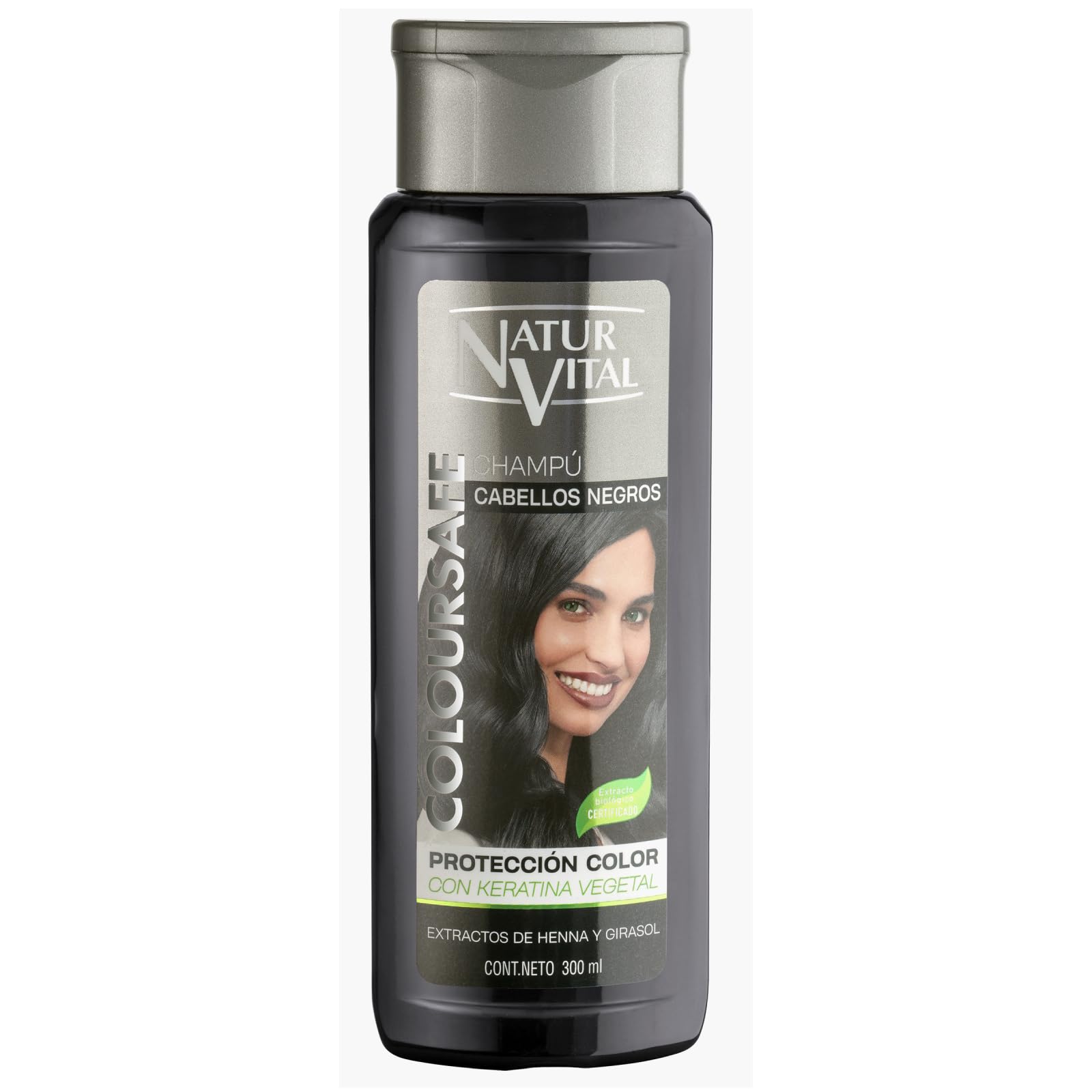 NaturVital ColourSafe Black Hair Shampoo, Paraben and Silicone Free, Coloring Shampoo for Dyed or Natural Hair, with Vegetable Keratin, Provides Shine and Color, 300 ml