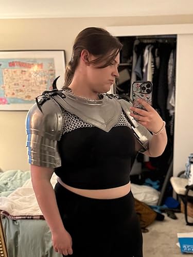 Miniatura 7 de AnNafi Gorget medieval de hierro con hombreras góticas de brazo, protector de hombro para brazo, armadura de guerrero vikingo, protector de cuello