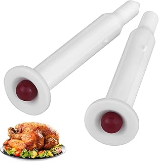 Basic Plastic Pop-up Poultry Turkey Thermometer for Cooking, 2 inches in Length 2 Piece Meat Thermometer Set, White/Red