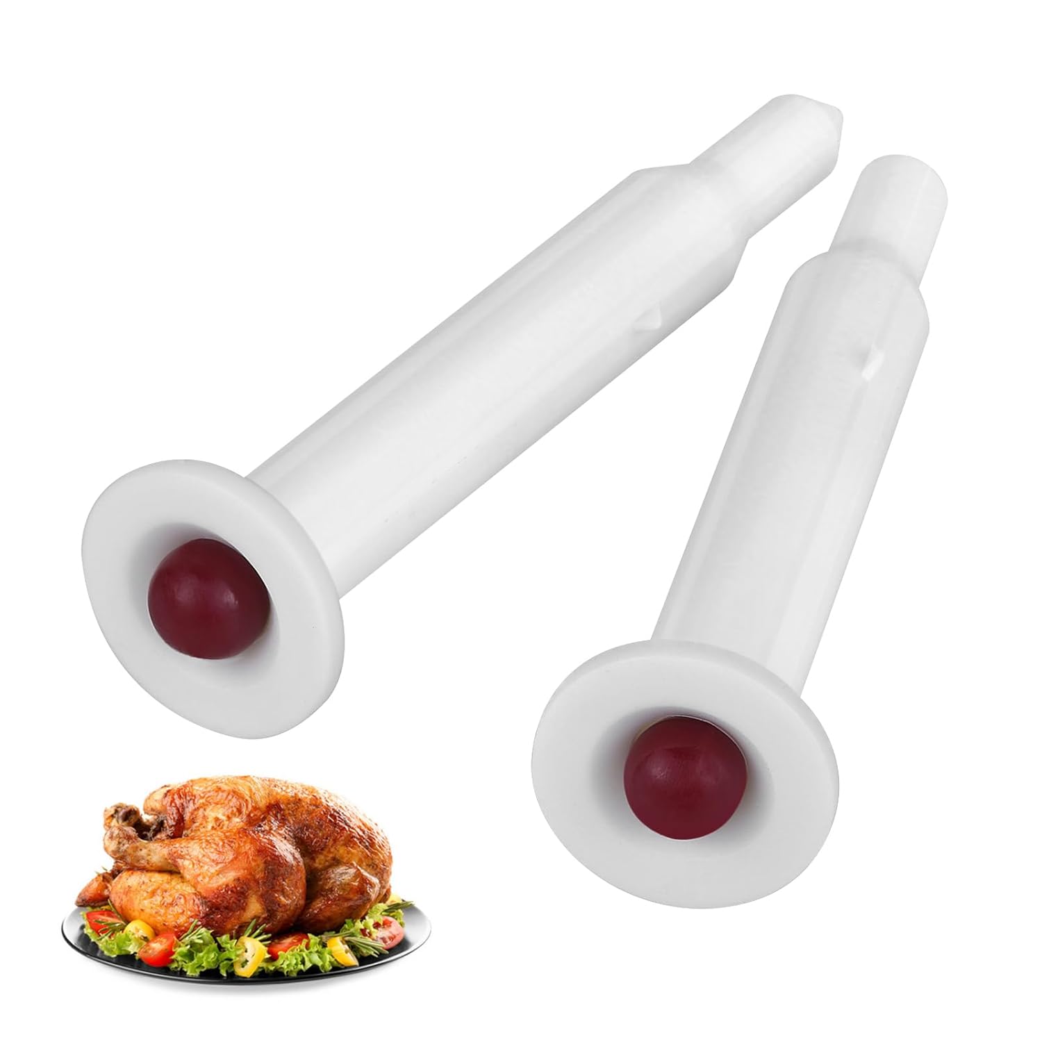 Basic Plastic Pop-up Poultry Turkey Thermometer for Cooking 2 inches in Length 2 Piece Meat Thermometer Set White