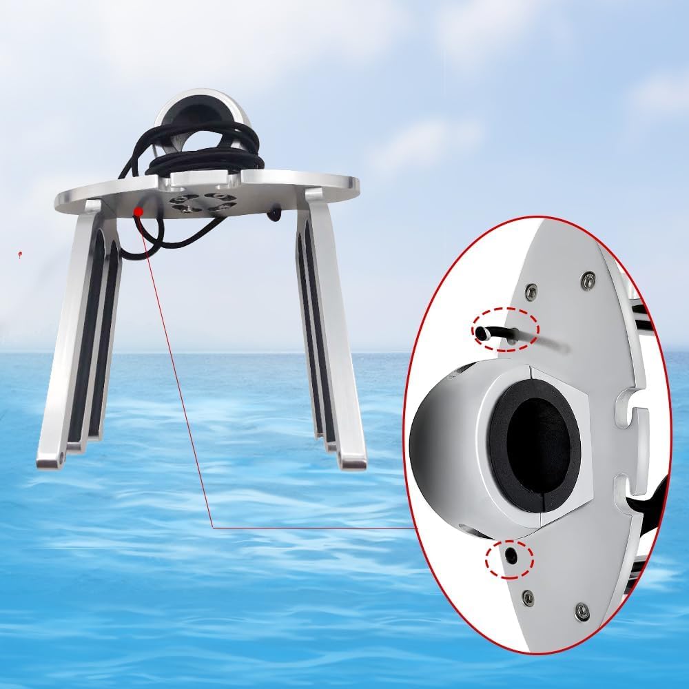 Made Wakeboard Rack, Polished Aluminum Wakeboarding Tower Holder, Adjustable Angle Base to Level with Boat, Clamp Fits Tubing Sizes: 1 3/4", 1 7/8", 2", 2 1/4", 2 3/8", 2 1/2"