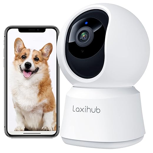 Hundekamera mit App 2K/3MP HD Kamera Überwachung Innen 2,4 GHz, Hundekamera Nachtsicht Innenkamera WLAN 2-Wege-Audio Haustierkamera Bewegungs- & Geräuscherkennung, kompatibel mit Alexa
