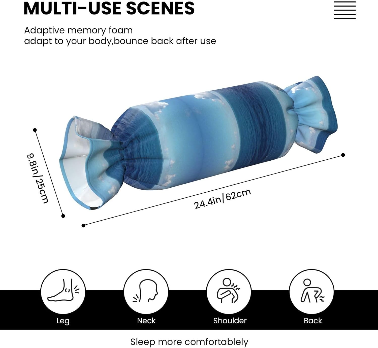 Vast Ocean Candy Cylindrical Pillow - Sleeping Pillow Soft Support for Back, Stomach or Side Sleepers