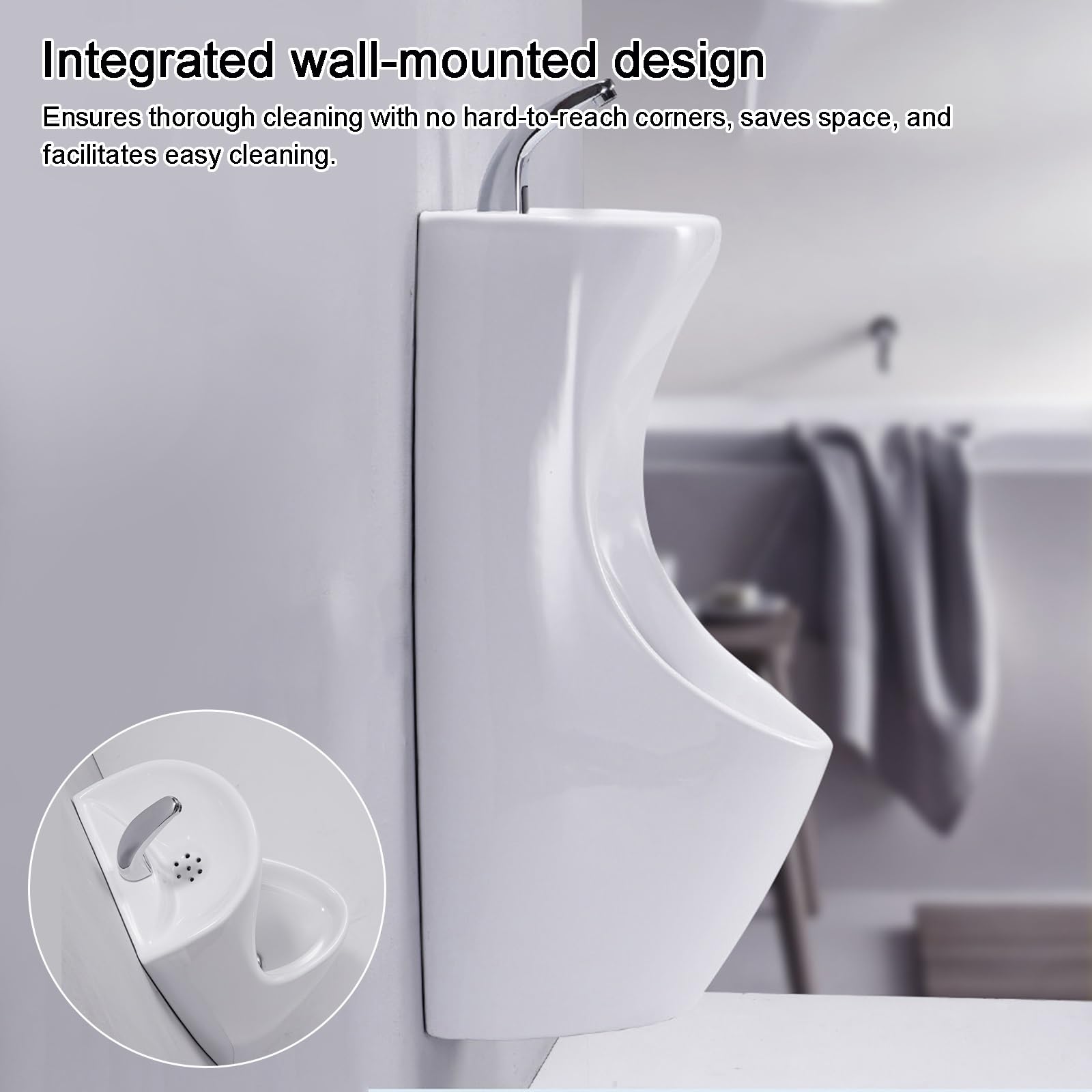 Urinario Cerámico de Pared con Lavabo Integrado, Ahorro de Agua, Descarga Completa, Fácil de Limpiar, 74×36×36 cm, Para Baño