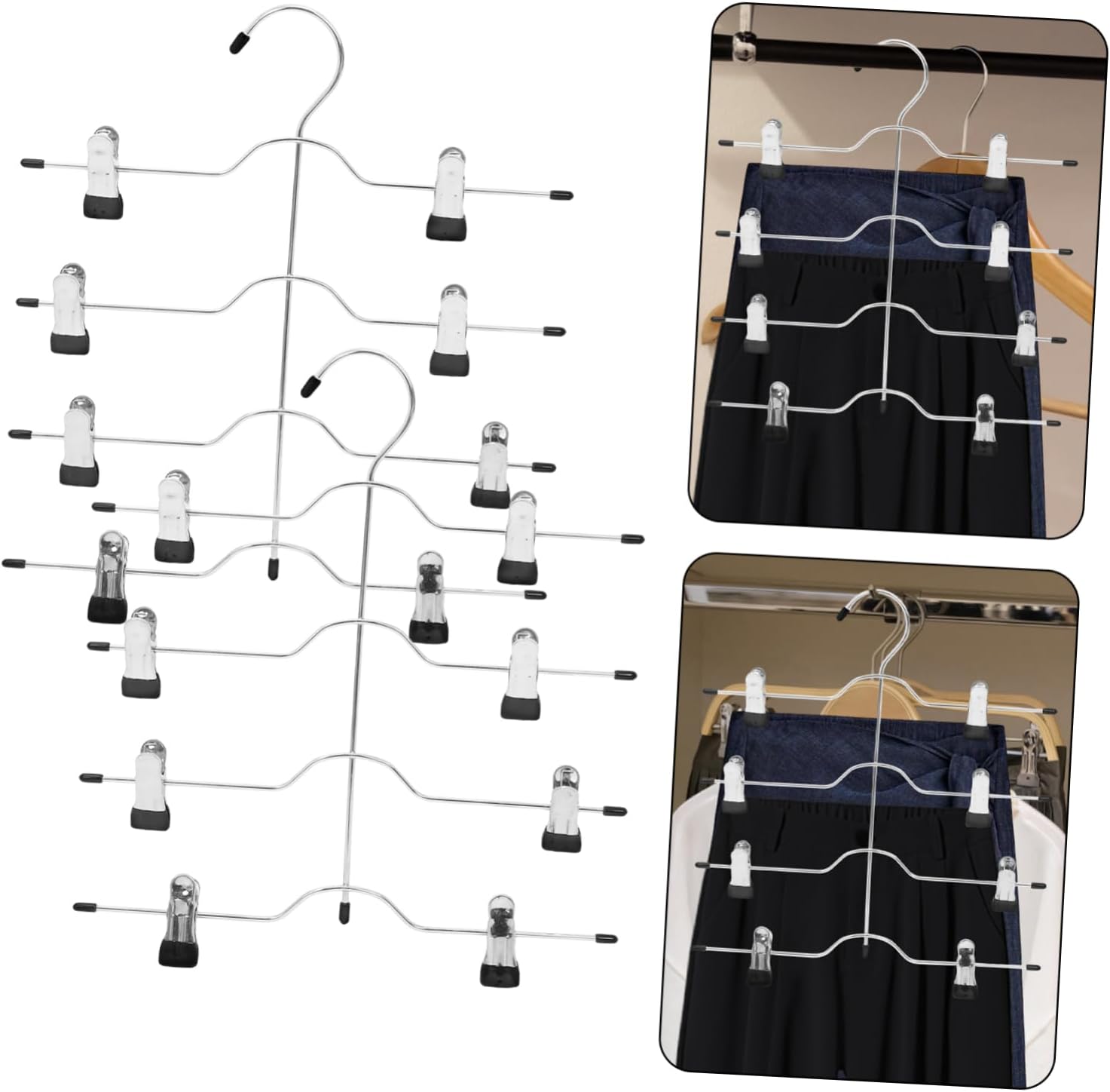 Zerodeko 4pcs Skirt Hangers with Clips Space-Saving Non-Slip Pants Organizer Multipurpose Clothes Hangers for Neat Storage of Skirts and Trousers Rotatable Design for Easy Access