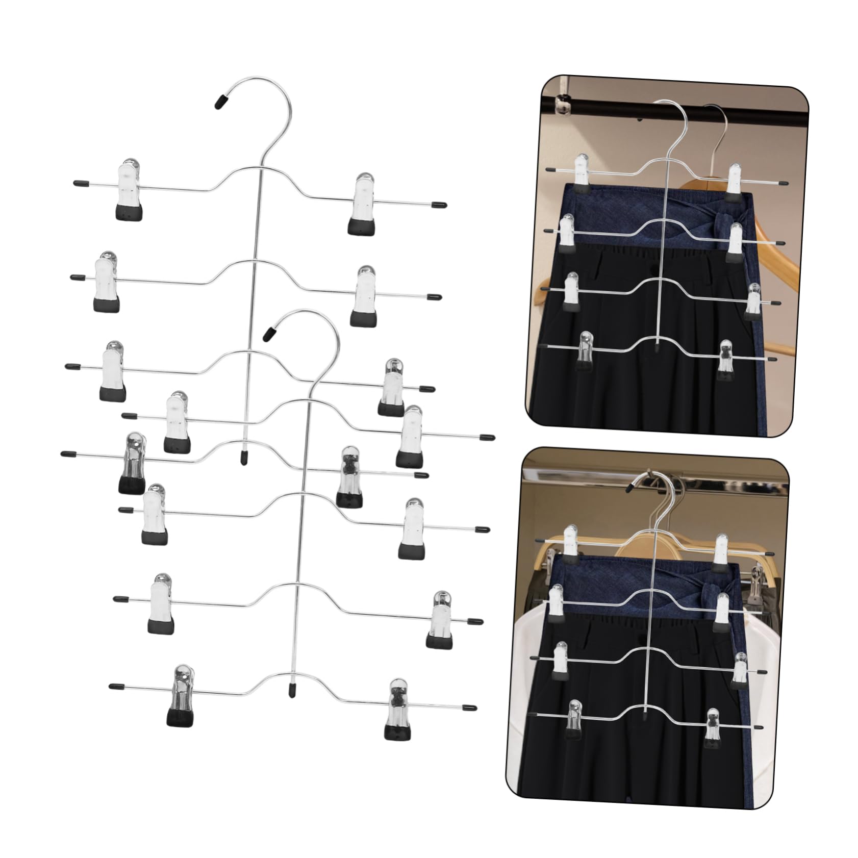 Percha para Pantalones de 4 Niveles, Pack de 4, Acero | Color Negro, Pinzas Múltiples, Diseño Sencillo y Elegante, Estructura Robusta para Mantener la Ropa Ordenada