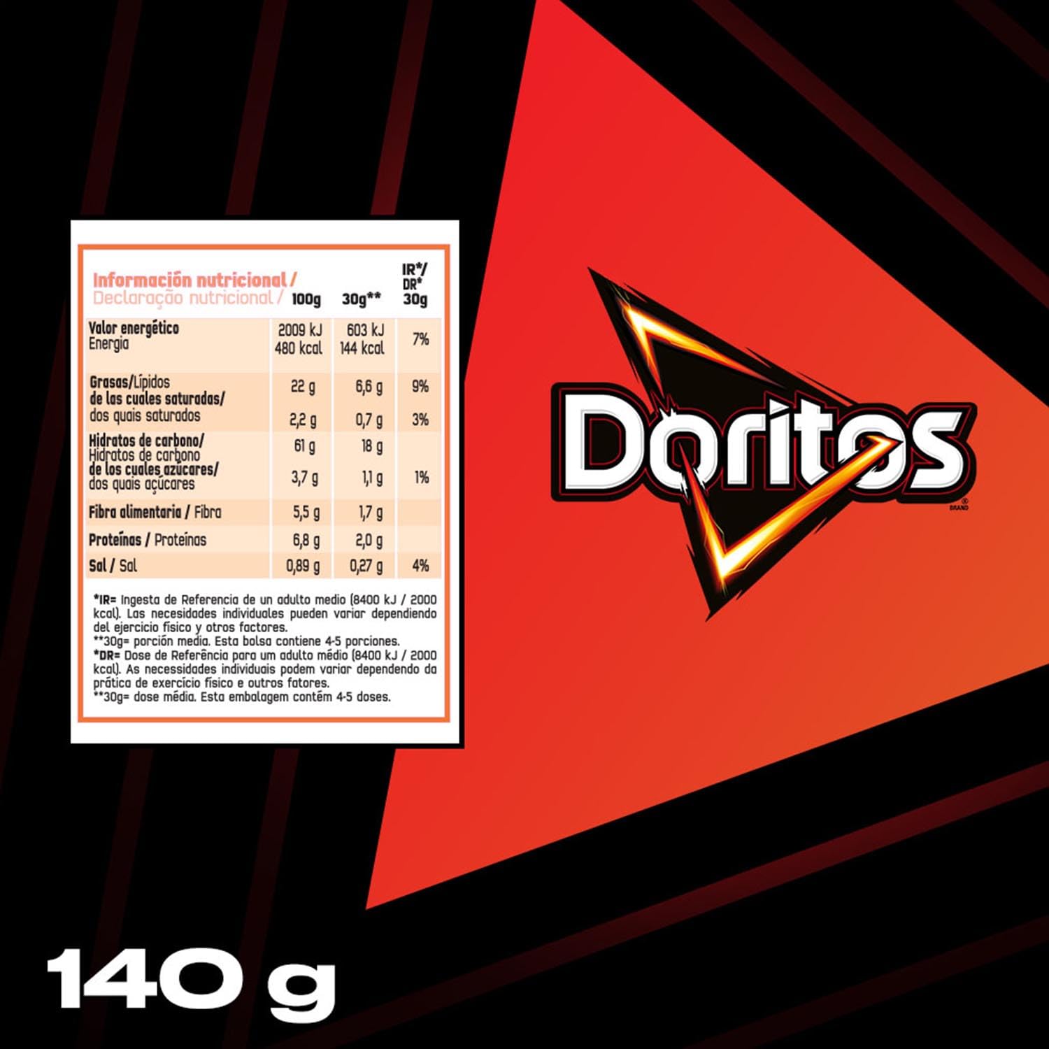 DORITOS Tex Mex Nachos de Maíz Sabor Queso para Aperitivo y Fiestas, Bolsas Individuales de 140 g, Pack de 15