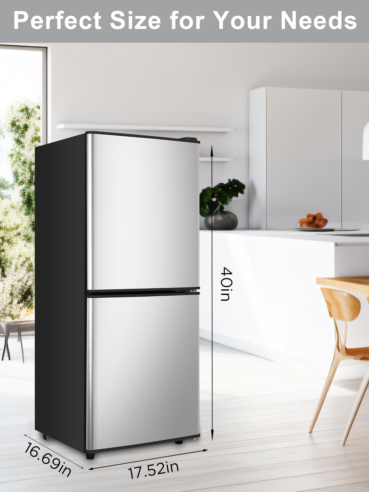 Krib Bling Refrigerator With Freezer 4.0 Cu.Ft With 7 Level Adjustable Thermostat Control 2 Door Bottom Freezer Refrigerator Lock Fresh Energy Saving For Apartment Bedroom Dorm And Office Silver on Fridge.com - View 5