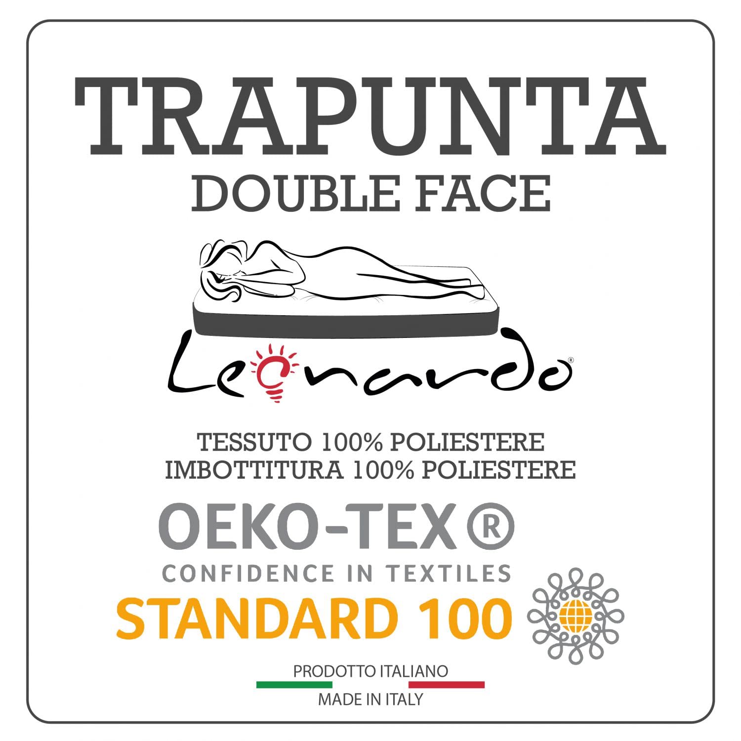Leonardo - Trapunta singola 250 gr/mq double face, Trapunta invernale imbottitura 100% fibra di poliestere, traspirante, anallergico, soffice, caldo / 100% prodotto Made in Italy