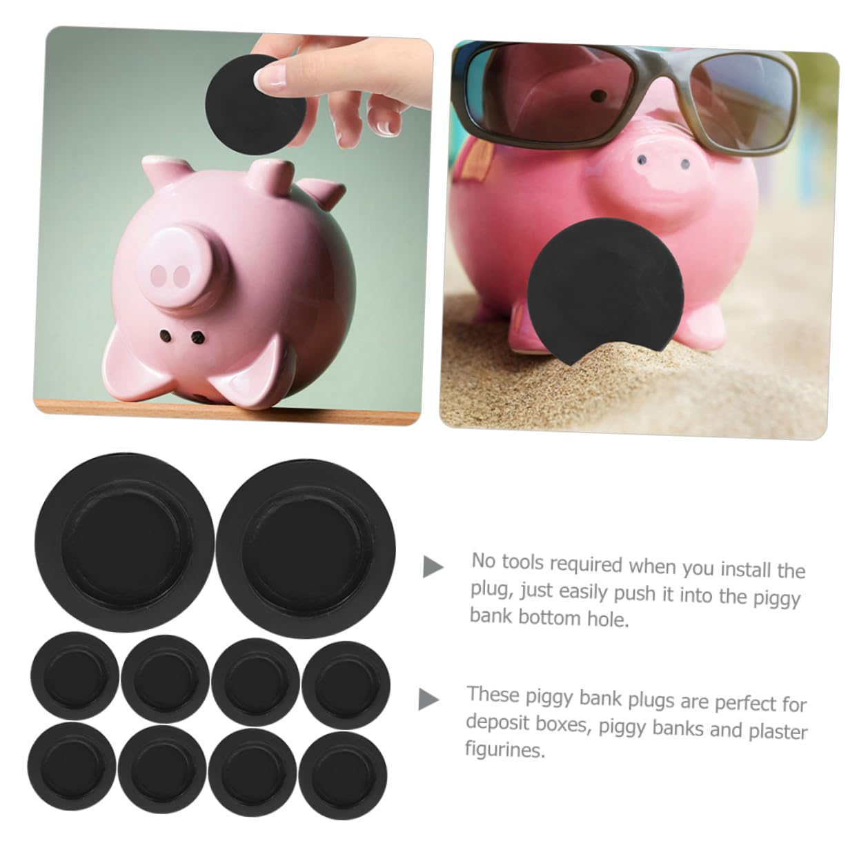 CHILDWEET 10Pcs Rubber Piggy Bank Replacement Plugs Stoppers for Unopenable Cash Savings Boxes Multi Purpose Rubber Plugs for Sealing in Piggy Banks