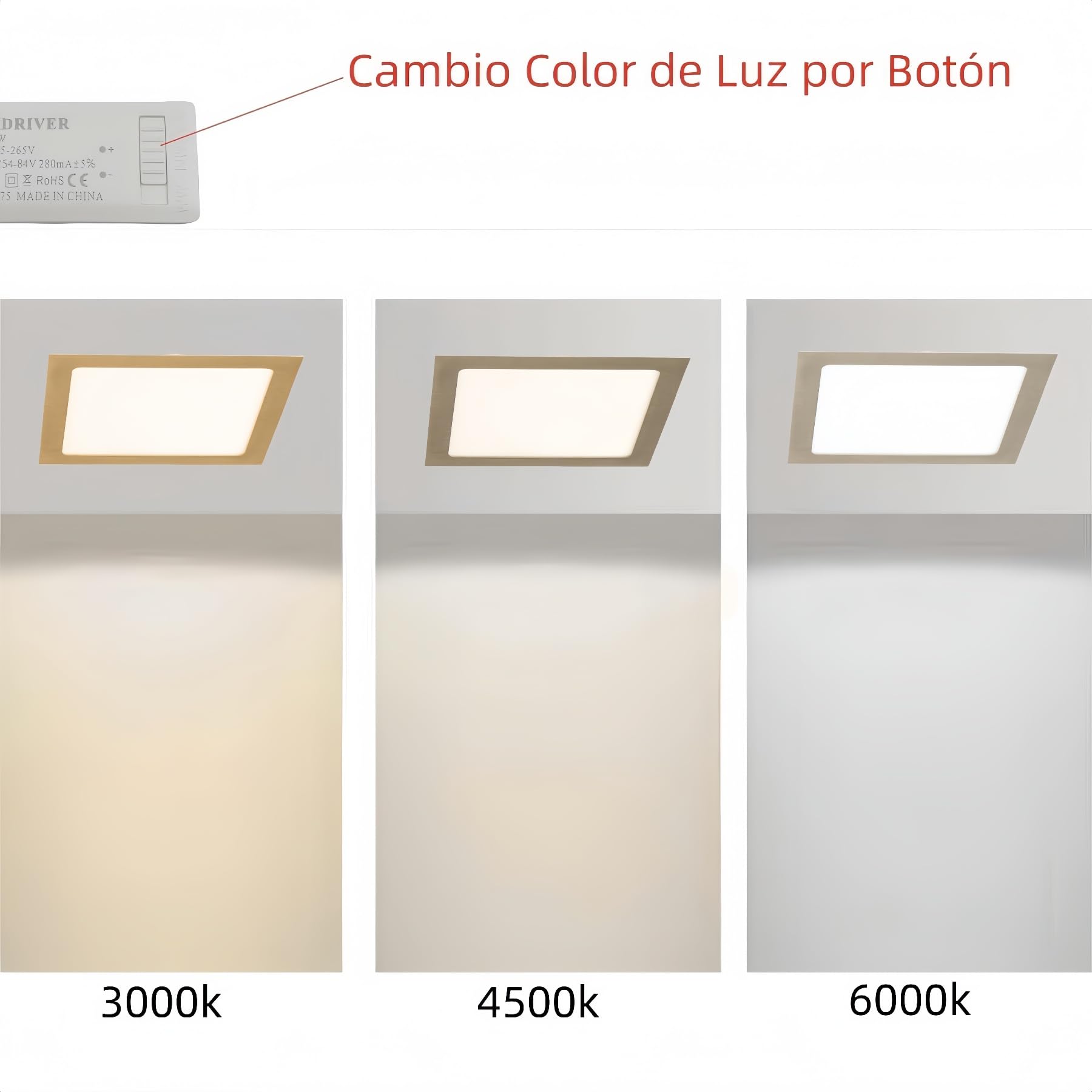 ONSSI Placa LED de Techo 20W 2000lm,Cuadrada 220x220mm Blanco Frío (CCT Regulable en Blanco-Neutro-Cálido) Panel LED Níquel Super slim Empotrado Downlight Led (Marco Plata)