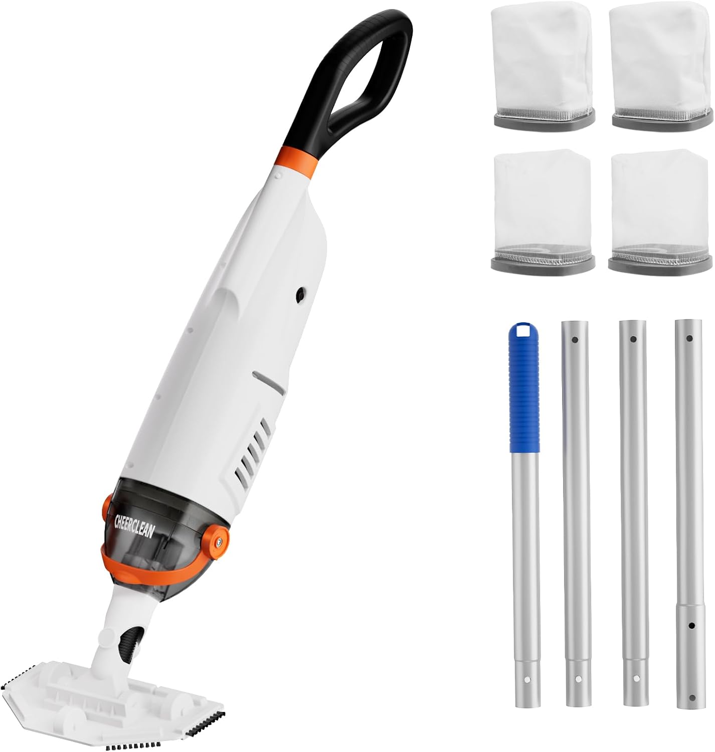 Cordless Handheld Pool Vacuum for Above Ground Pools -20 GPM Real Strong Suction,60min Run-time,40µm Fine Mesh Filter,Aluminum Pole&Angle Head,Portable for Hot Tubs,Inground Pools -Orange