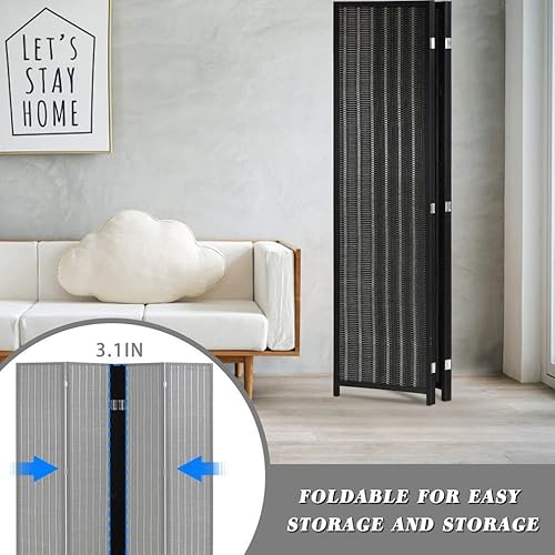 Miniatura 3 de 6 FT Tall Bamboo Room Divider with Good Opaque Effect 4 Panel Room Dividers & Folding Privacy Screens Decorative Separation Wall Divider Room