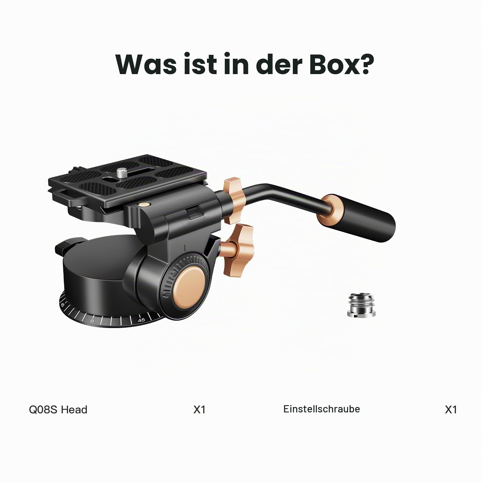 Soonpho Q-08S Heavy Duty Videokamera Stativ Fluidkopf Schwenkkopf mit verlängertem Griff, Stativkopf mit 1/4 Zoll Schraub-Schiebeplatte 360 Grad drehbarer für DSLR, Camcorder, Einbeinstativ