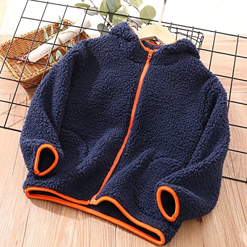 Kids Fleece Sweatshirt Jacket Winter Autumn Warm Coat with Zippered Hooded Cozy Outwear (Navy, 9-10 Years)3