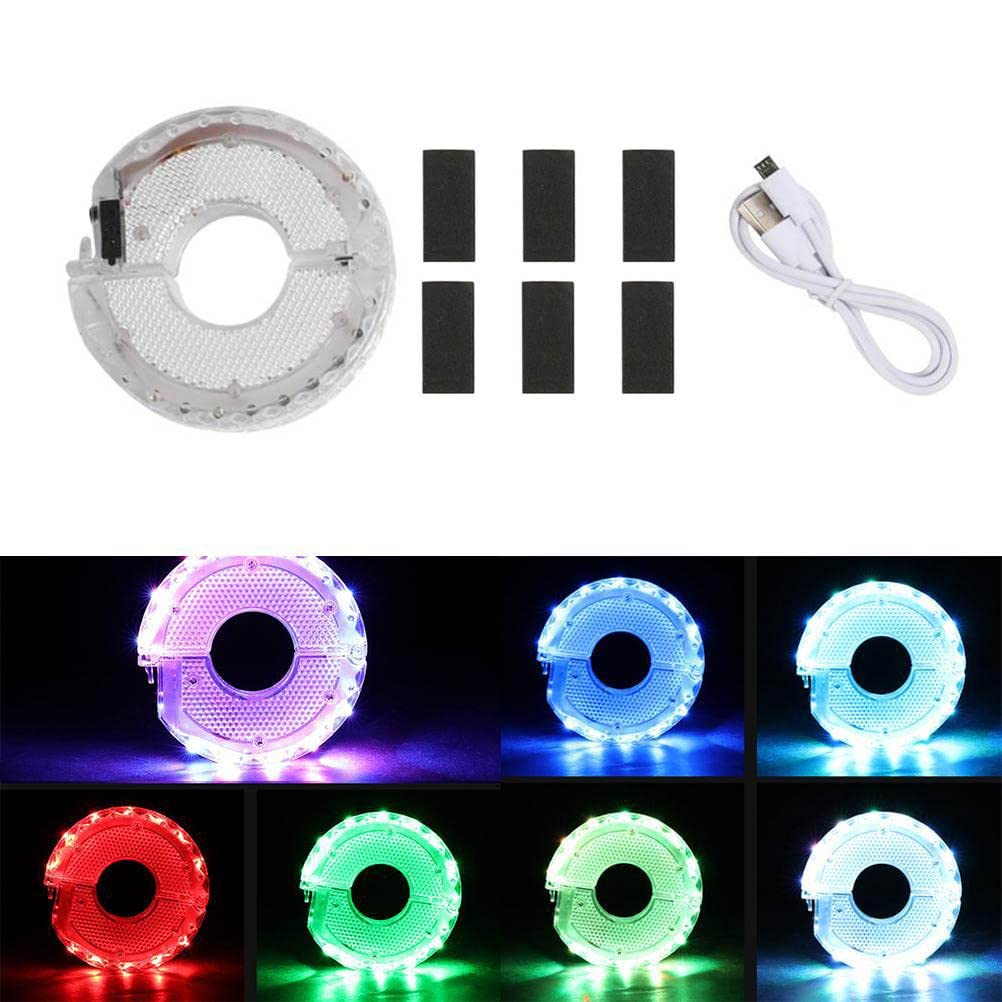 HUSHUI Bike Wheel Hub Lights,Rechargeable 7 Colors 15 Modes LED Cycling Lights,Colorful Bike Spoke Lights for Safety Warning and Decoration (A)