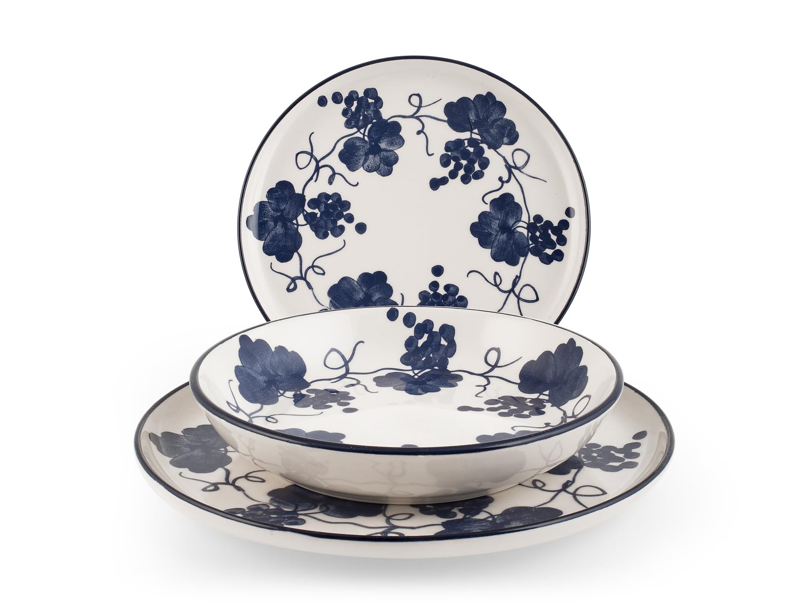 H&H – Vajilla Provence de 18 Piezas en Stoneware Decorado – Servicio de Mesa para 6 Personas con Platos de 26, 20,5 y 20 cm – Apta para Lavavajillas y Microondas