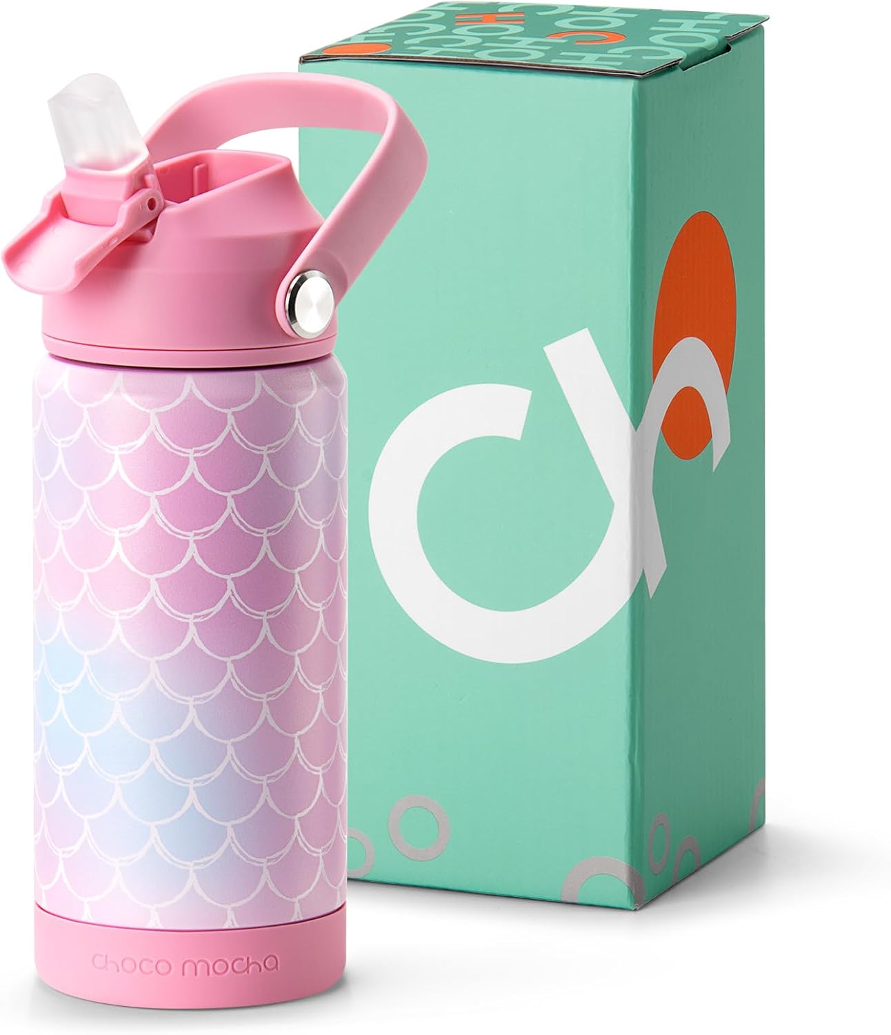 Choco Mocha Kids Water Bottle For School, Girls Insulated Water Bottle Stainless Steel, 14Oz Pink Mermaid