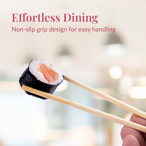 Vista 4 de Prestee 50 Pairs Disposable Wooden Chopsticks - Individually Wrapped for Hygiene - 8-Inch Wood Chopstick - Utensils for Sushi, Noodles, and Takeout