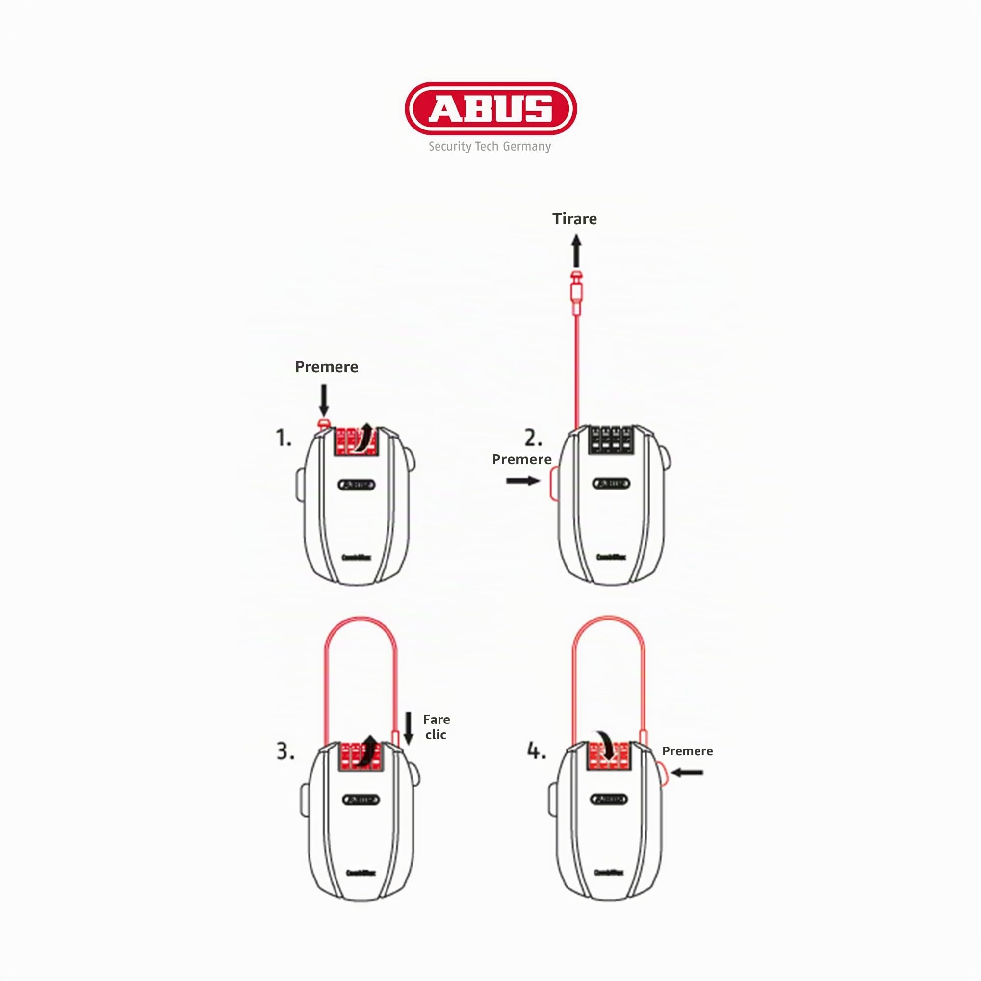 ABUS Combiflex lucchetto fissaggio sci caschi passeggini bagagli varie lunghezze resistenze