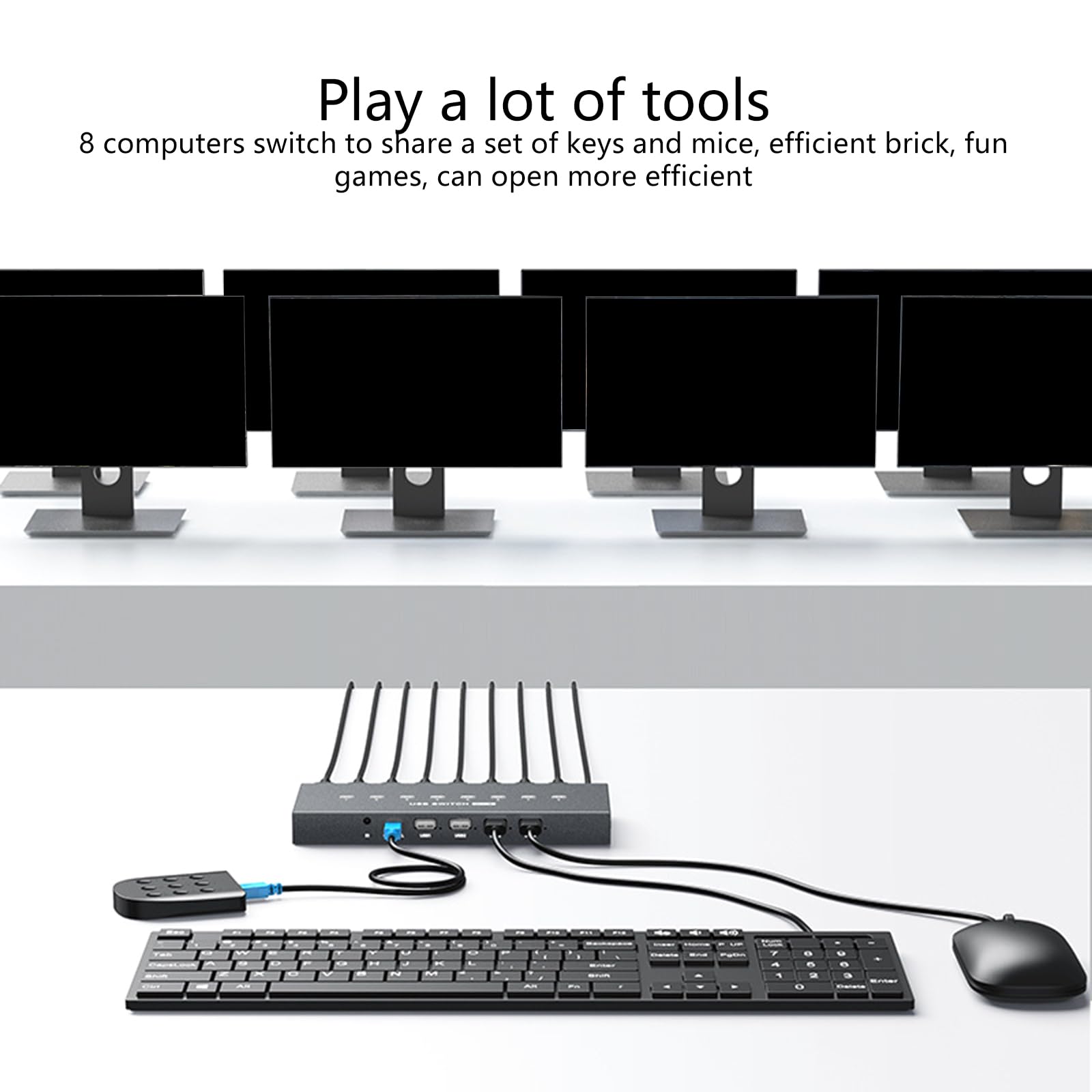 Conmutador para Compartir Impresora USB2.0, selectores manuales de periféricos de computadora de 8 Puertos para Uso en Oficina Selectores de conmutación USB
