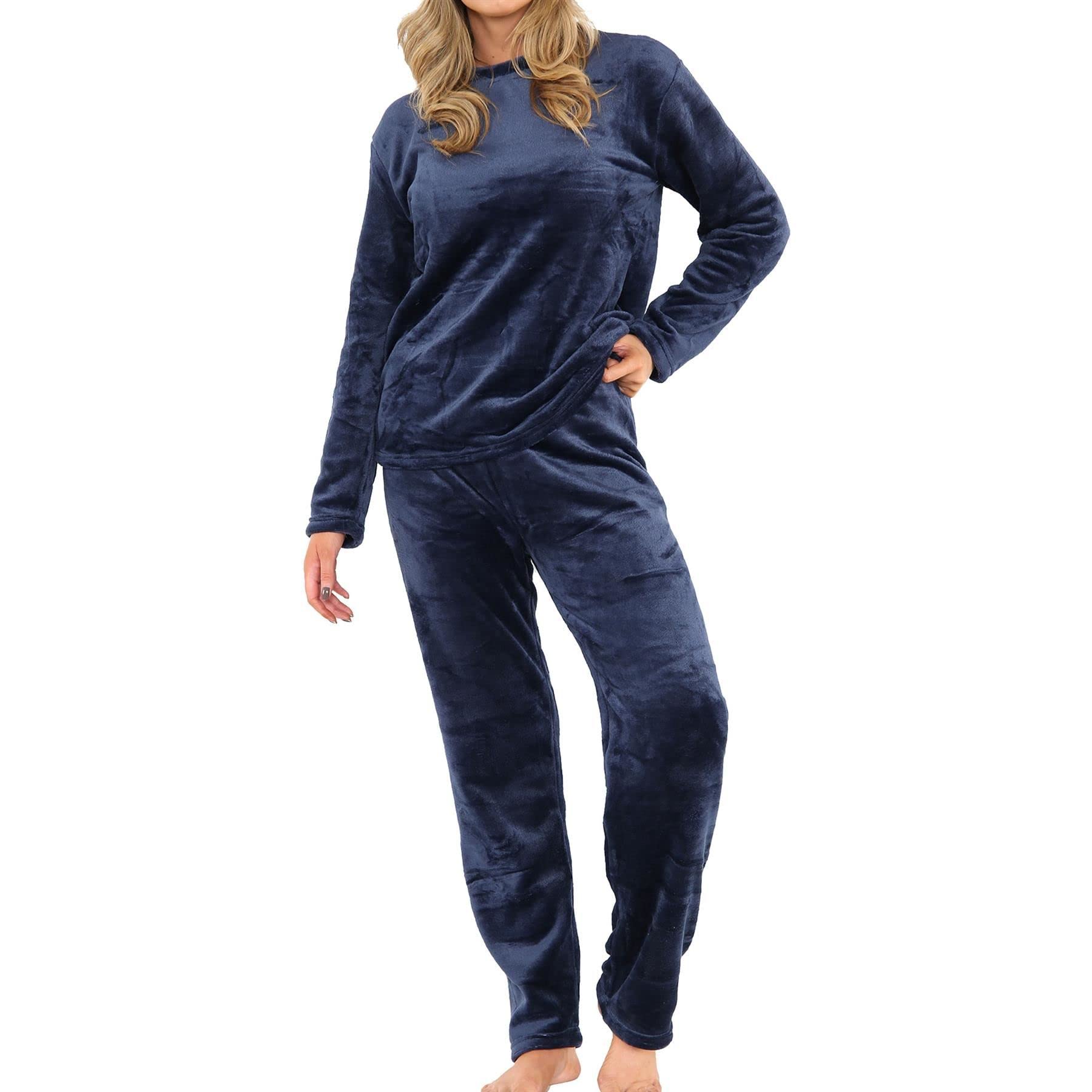 A2ZWomens Pyjamas Soft Warm Fleece Twosie Adults Crew Neck Long Sleeves Pyjamas 2 Piece Gift Set Size S-2XL