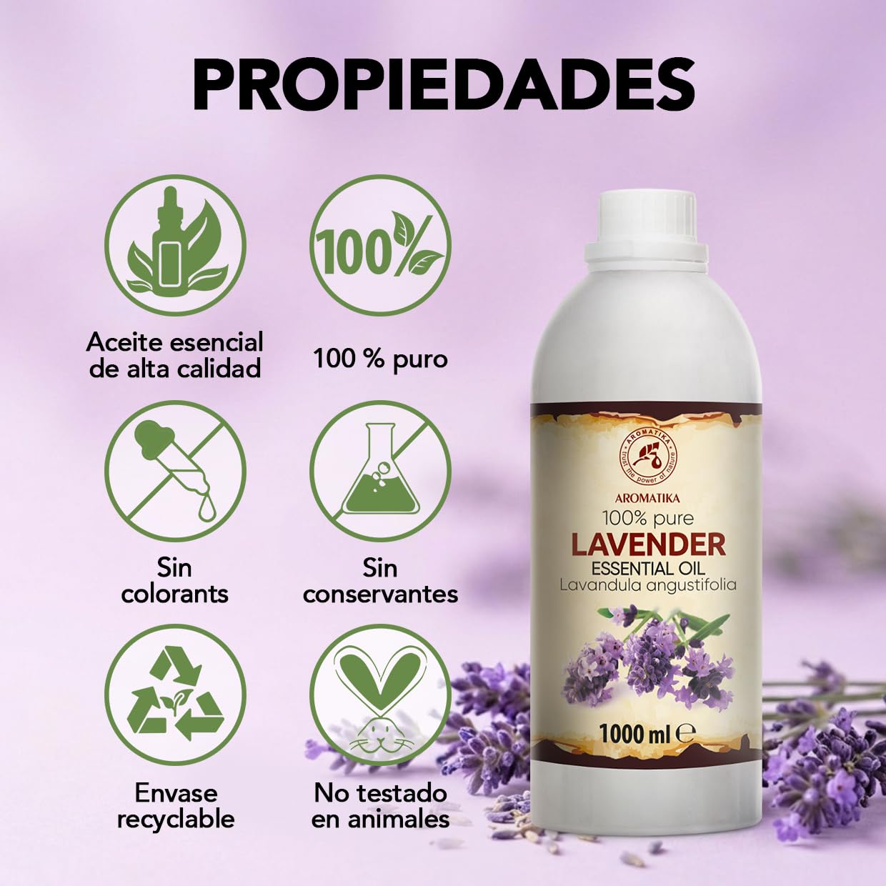 Aceite Esencial de Lavanda 1000ml - Lavandula Angustifolia - Aceites Esenciales Natural para Difusor - Calmante - Relajación - Cuidado Piel - Cuidado de Ropa - Protégé y Refrescas Prendas