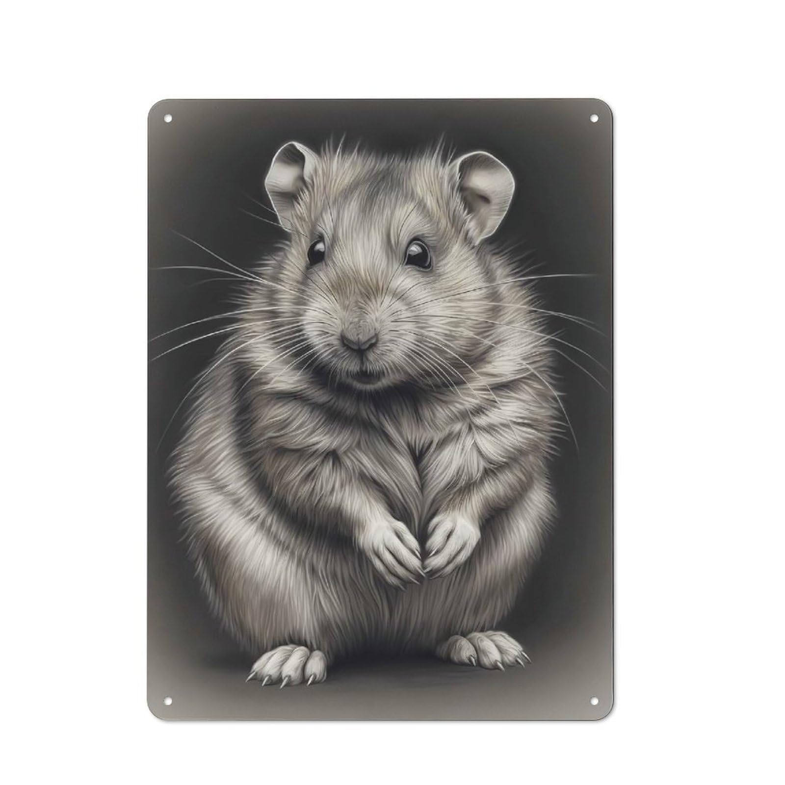 Junmoney Hamster Pencil Drawing Retro Tin Wall Plaque 40X30cm For Garage Or Workshop, A Metal Wall Feature For Garages And Tool Rooms