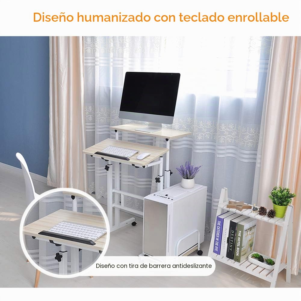 sogesfurniture Mesa de Ordenador Portatil Mesa Auxiliar con Ruedas, Altura Ajustable, Mesa Compacta Escritorio de la Computadora Estación de Trabajo para Hogar Oficina, Arce Blanco