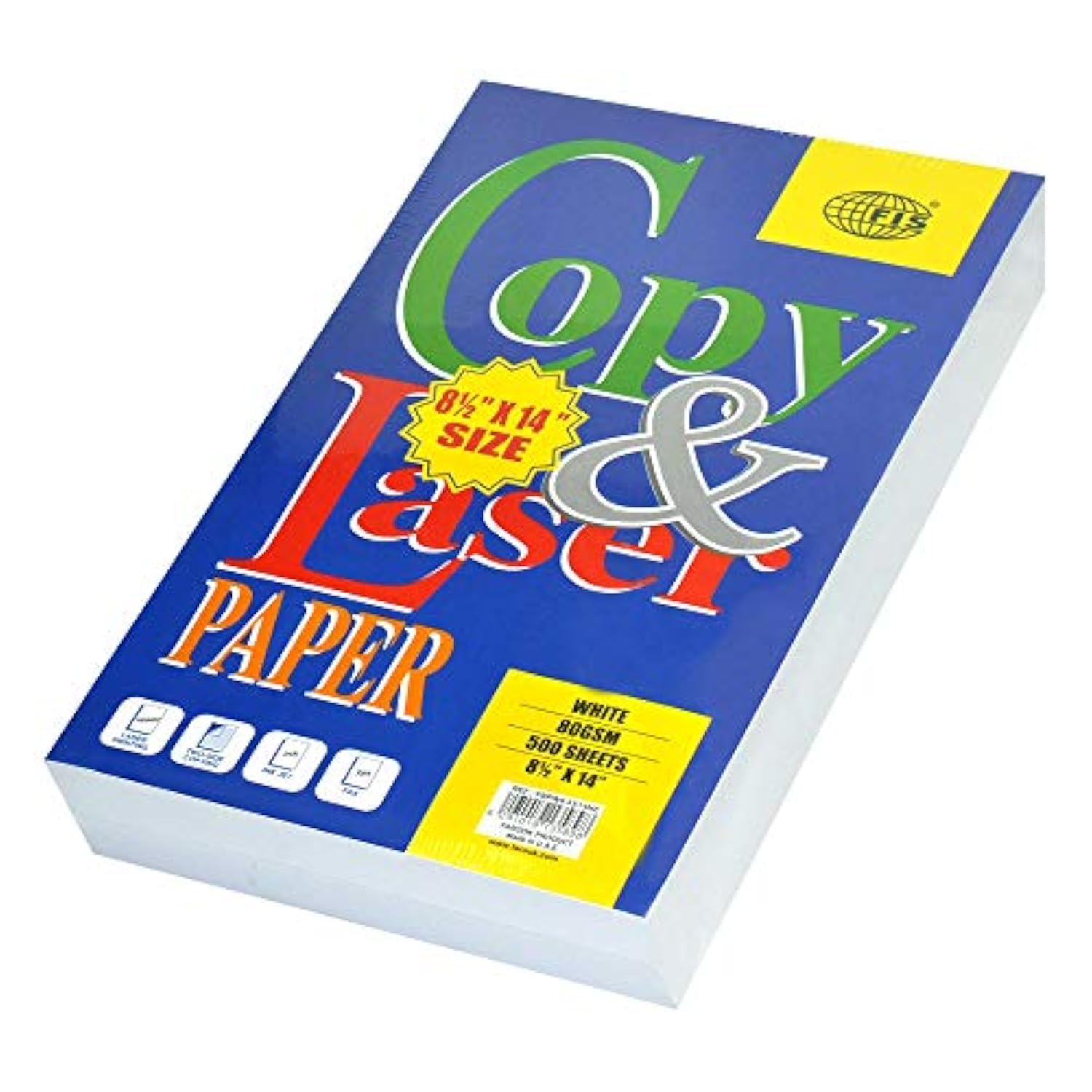 Copy & Laser Photocopy Paper, 500 Sheets, White, 80 gsm, 8.5 x 14 Inch Size - FSPW8.5X14NE