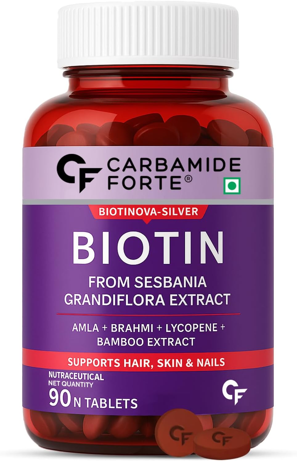Biotin Tablets for Hair Growth with Amla, Brahmi & Bamboo Extract | Hair Growth Tablet | Hair Vitamins | Hair Supplements for Women & Men - 90 Veg Tablet