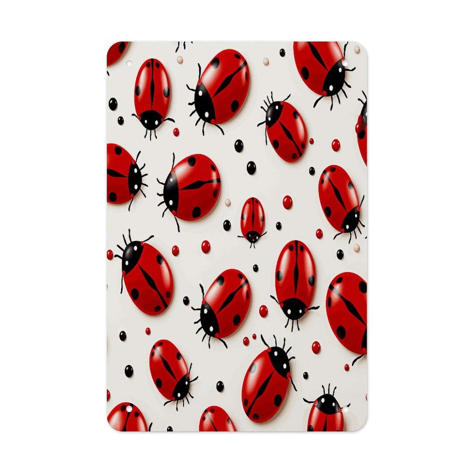 LDGSUPH Red Ladybug Wall Art Prints Folded Edge Iron Sheet Painting with Holes for Wall Prints Decorative Picture Metal Signboard Decor Painting for Outdoor Indoor Wall Decor