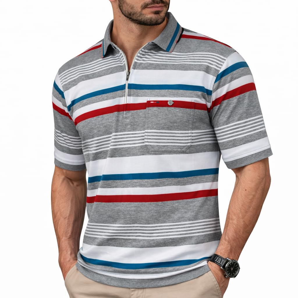 Soltice Polo Shirts Herren Kurzarm, Blousonshirts, Gestreifte Polohemden mit Brusttasche aus Baumwoll-Mix (M bis 3XL)