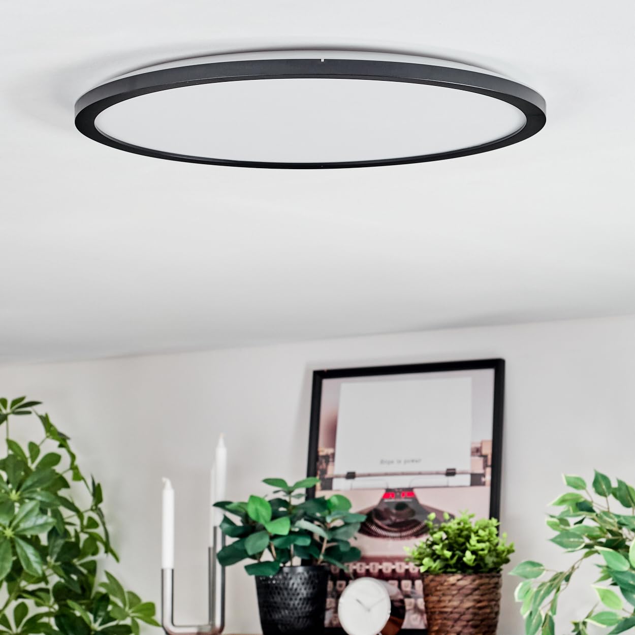 HOFSTEIN LED Deckenpanel Zuren, dimmbare Deckenleuchte aus Metall/Kunststoff in Schwarz/Weiß, RGB Farbwechsler, 24,5 W, 2200 L, 2700-6500 K, CCT, Smart Home/App, Wohnzimmer, Schlafzimmer, Küche