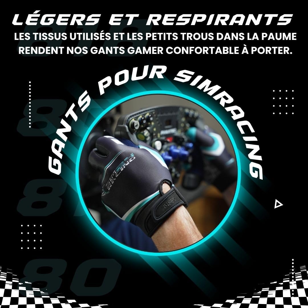 SimRacing Gants Simulateur de Conduite, Sim Racing Gloves, Gants Touch Screen pour Volant Gaming, Gants Sim Racing Excellente Grip, Légers et respirants pour Sim Racers, avec inserts en silicone
