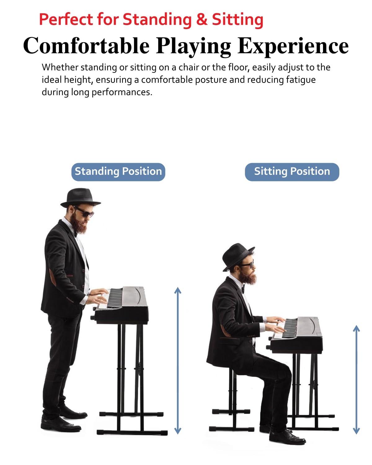 【Version améliorée】Longeye Support de Clavier Piano et Tabouret - Stand X Double Réglable, Banc Piano, Pliable, Compatible 61/76/88 Touches, Noir