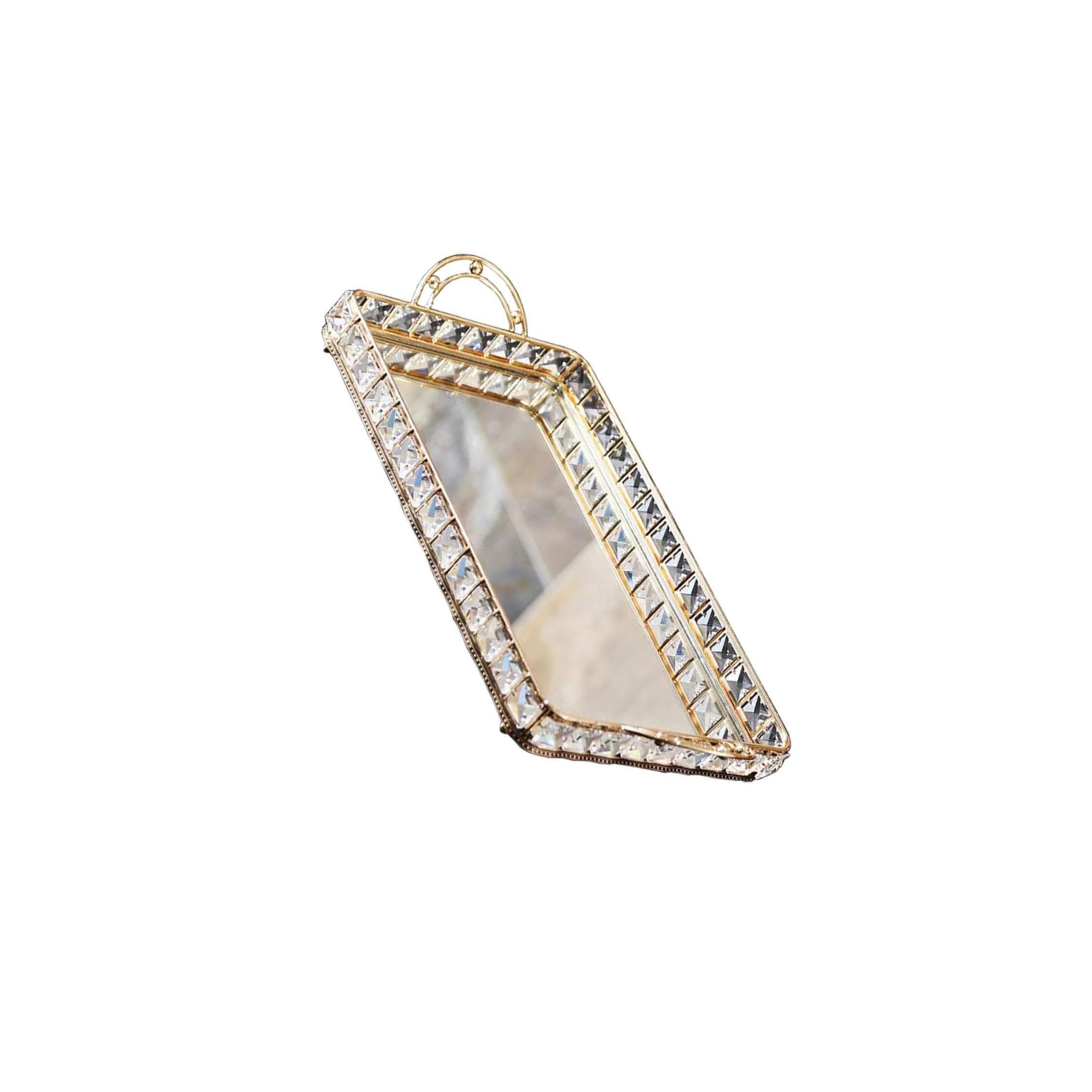 Bandeja de Espejo Elegante, Bandeja de Maquillaje, Adorno de joyería para la encimera de la Sala de Estar y decoración del Dormitorio. Perfume Hecho, 40x21x7cm