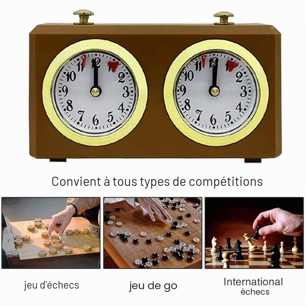Horloge d'échecs mécanique analogique pour d'échecs - Minuteur Officiel - Pas de Batterie nécessaire