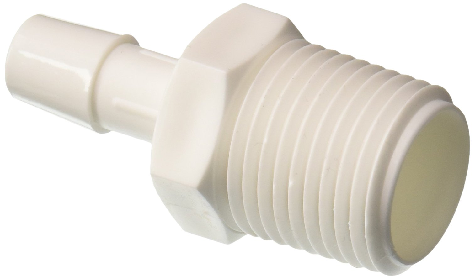 Eldon James A8-6WP White Polypropylene Adapter Fitting, 1/2-14 NPT to 3/8