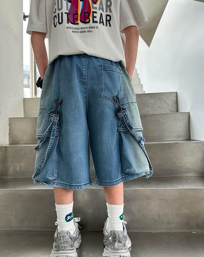 Pantalones cortos vaqueros con cintas degradadas llamativas para niños 7