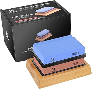 GUYUE Sharpening Stone Wood Carving Sharpener, 400 and 1000 Double Side Grit Waterstone, Best Whetstone Sharpener,For Woodworking, Wood Carving Tools, Chisels and Chisels With Non-Slip Bamboo Base