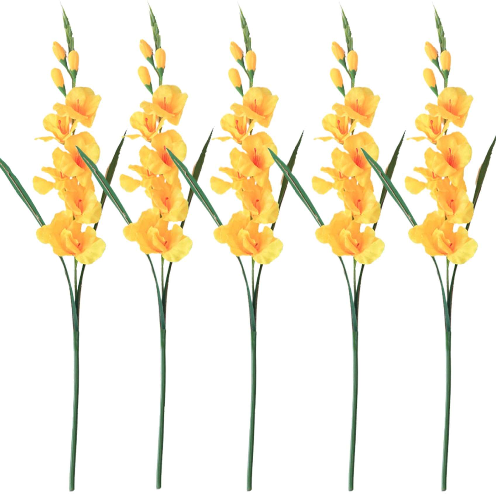 Wedhapy Gladiolus Gladiolus Artificial Flowers 5Pcs 25.6" Long Stem Realistic with 3 Buds and 7 Flowers Low Maintenance Decorative Faux Greenery for Home, Yellow