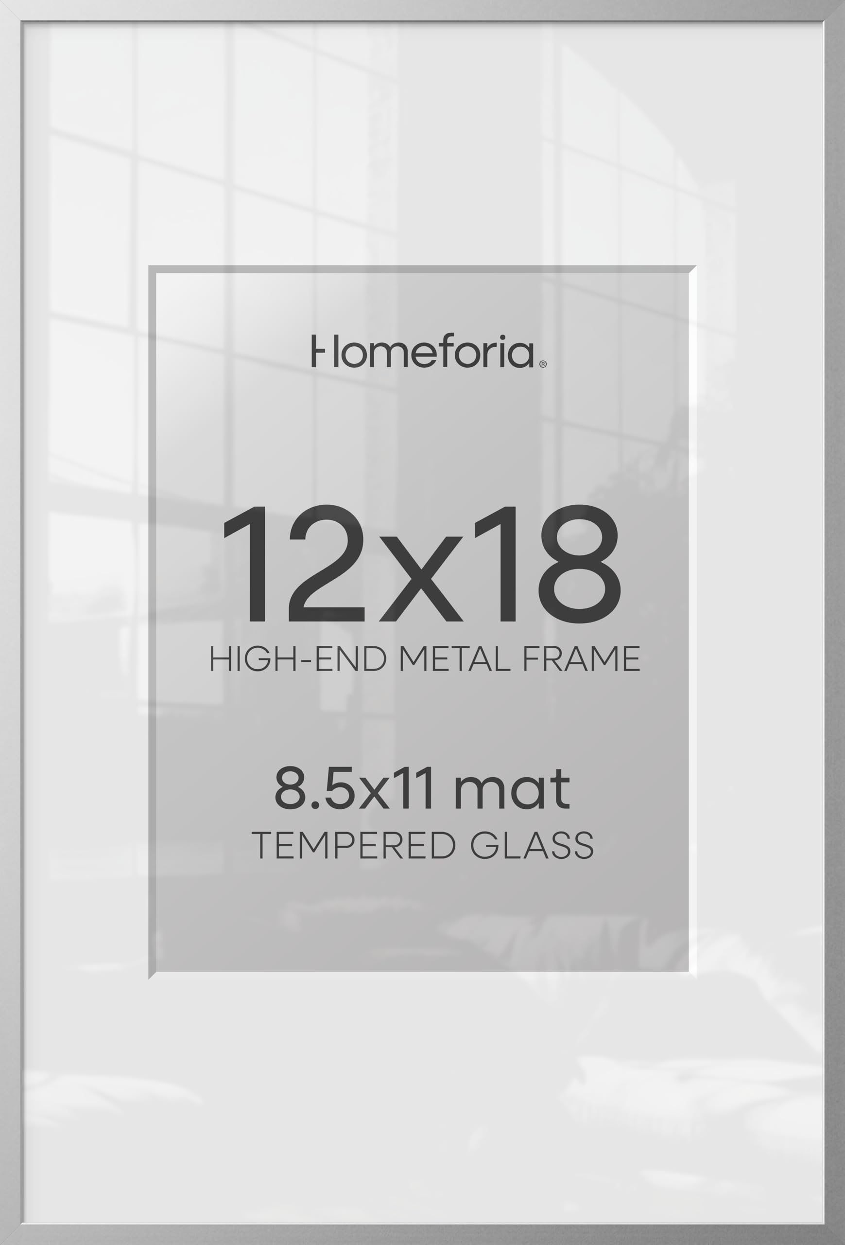 Homeforia 12x18 Silver Picture Frame, High-End Metal, 8.5x11 Mat, Glass | High End Aluminum, Tempered Glass, Acid-Free 8.5x11 Removable Mat, 12x18 in Edge-to-Edge Display 18x12, Wall Kit, Set Of 2
