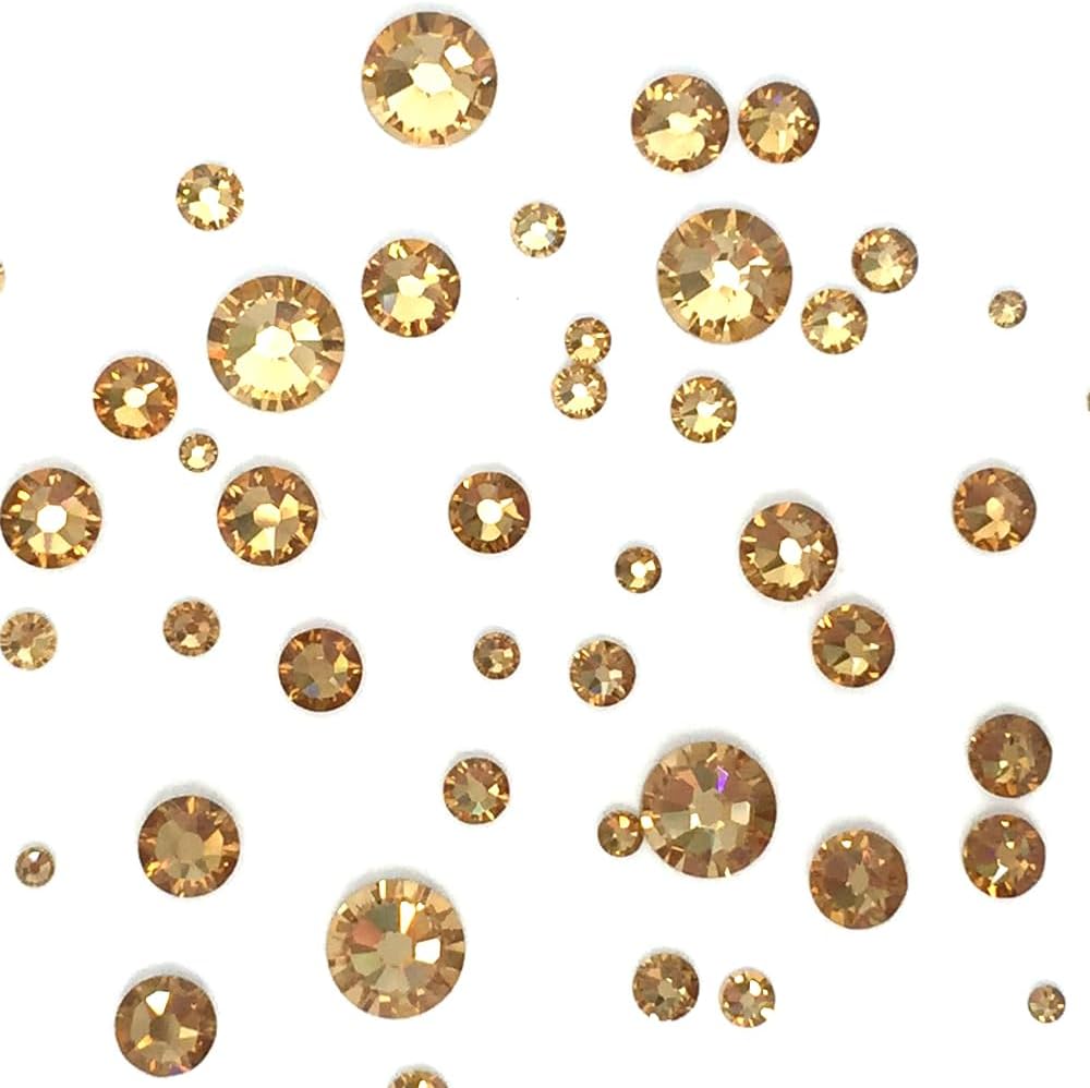 144 pcs Light Colorado Topaz 246 Orange Gold Brown Austrian Elements Austria Crystal 2058 Xilion 2088 Xirius Mixed Sizes 2mm - 6mm Flatbacks 2-6mm No-Hotfix Round Rhinestones Nail Arts gems Resin