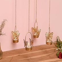 Easyera Golden Tealight Holder Stylishly Shaped Lotus Candle Holder Stand Metal Beautiful Design Home Decoration Festival Occasions Iron Tealight Holder (Hanging Butterfly Tealight -4pc)