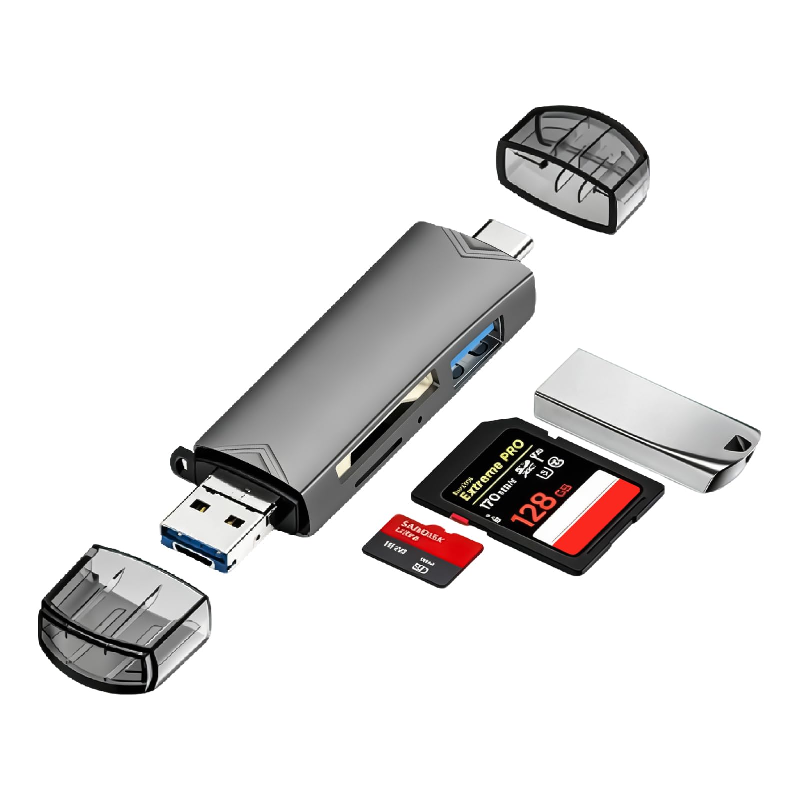 SD Kartenleser USB C, USB C SD Card Reader, 3 in 1 Micro USB, Kartenlesegerät mit SD Micro SD TF und USB Anschluss, USB 3.0 Adapter für Laptop Handy kompatibel mit iPhone 16 15 iPad Android