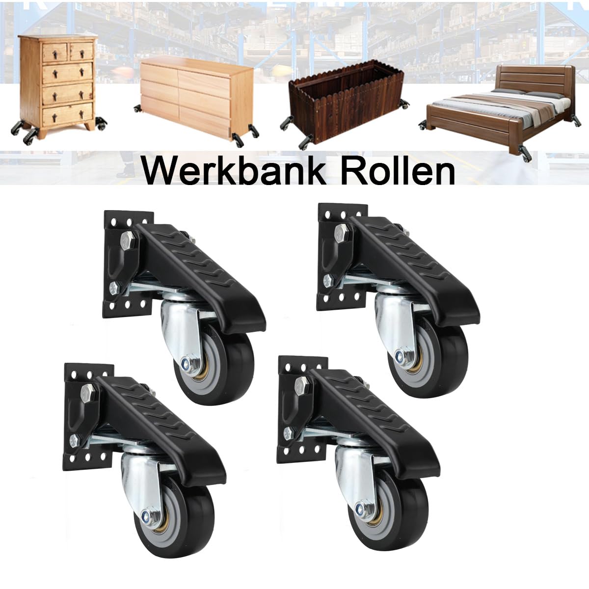 Schwerlastrollen 65mm, 4Stück Lenkrollen für Werkstatt & Möbel & Outdoor | Tragkraft bis 200kg, leise & langlebig, Möbelrollen Transportrollen Schwerlast mit Bremse, Rollen Schwerlast