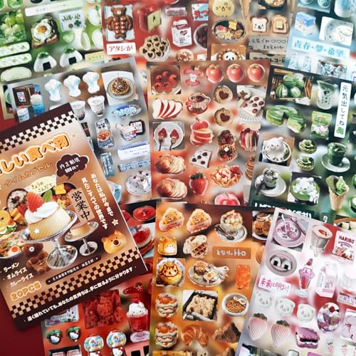 500+ Japanese Stickers Book for Scrapbooking Supplies,20 Sheets Food Theme