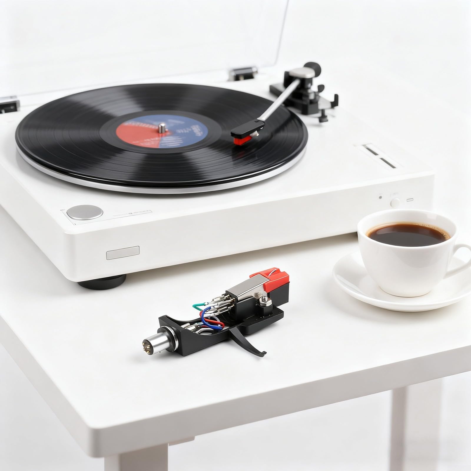 Moving Magnet MM Phono Cartridge e Headshell Set con Tracking Regolabile per Forza, Terminali placcati oro, Fili OFC per bracci a S o dritti su giradischi,